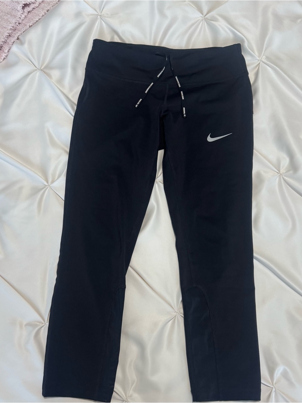 Nike Black Cropped Leggings with Silver Swoosh